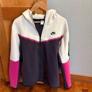 Nike Tech Colorblock Full‑Zip Hoodie — Cream, Dark Purple, Pink L